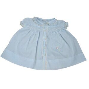 Vintage Blue Goose Embroidered Baby Girl Dress